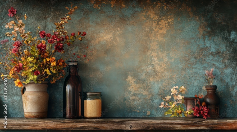 Naklejka premium Rustic Floral Still Life Backdrop