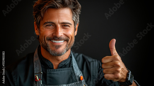 chef male thumb up on white background , studio shot photo