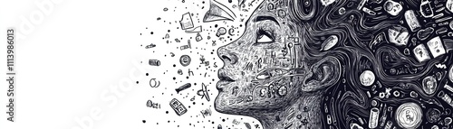 Empowering creativity woman surrounded by technology symbols in artistic design digital environment inspirational viewpoint