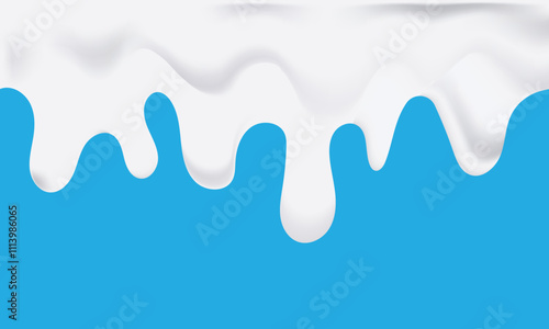 Milk drip pattern. flow or cream wave border on blue background. milky splash package design. 
