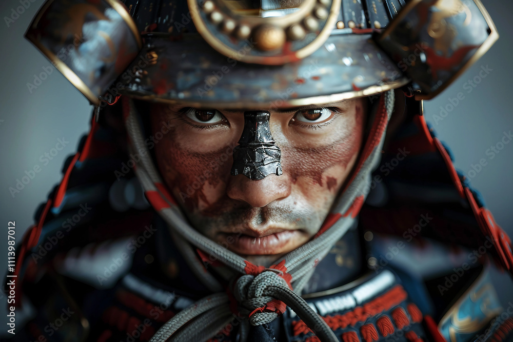 Generative AI Traditional Samurai Warrior with Intense Expression in Historical Armor, legend character Generative AI Traditional Samurai Warrior with Intense Expression in Historical Armor, legend character