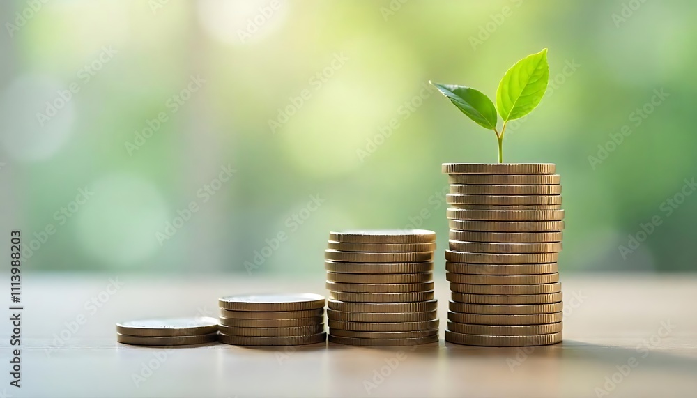 Stacked Coins With Growing Plant Symbolizing Financial Growth and Investment. Generator AI Stacked Coins With Growing Plant Symbolizing Financial Growth and Investment. Generator AI