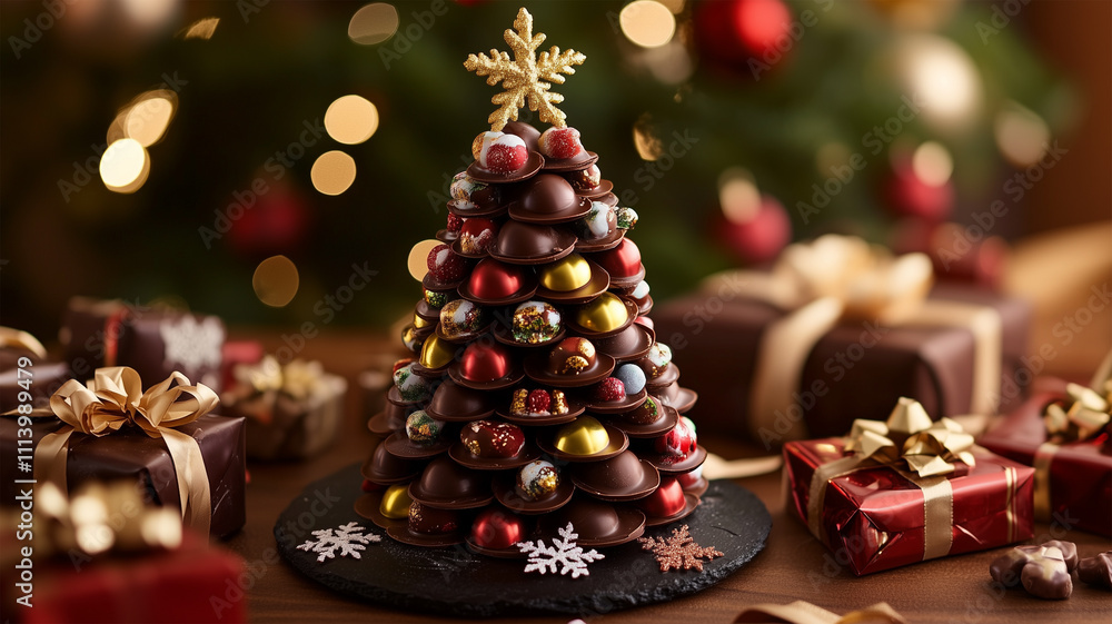 チョコレートディスクで作られたクリスマスツリー チョコレートディスクで作られたクリスマスツリー