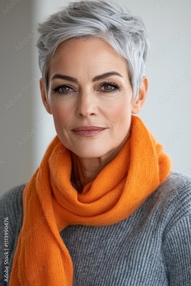 Picture for ID or passport - middle-aged woman in her 50s with short gray hair. Picture for ID or passport - middle-aged woman in her 50s with short gray hair.