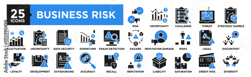 Business Risk icon collection set. Containing design risk, business, safety, management, security, strategy, investment	