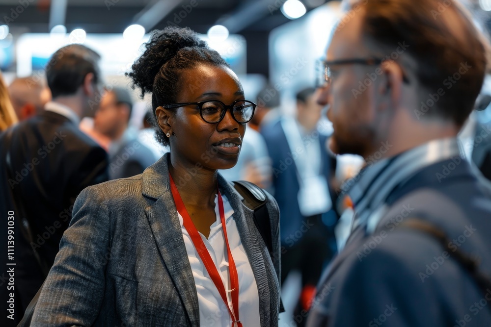 Diverse team of professionals networking at a business convention ,two individuals engaged in conversation at a lively event, showcasing interaction and networking among attendees. Diverse team of professionals networking at a business convention ,two individuals engaged in conversation at a lively event, showcasing interaction and networking among attendees.