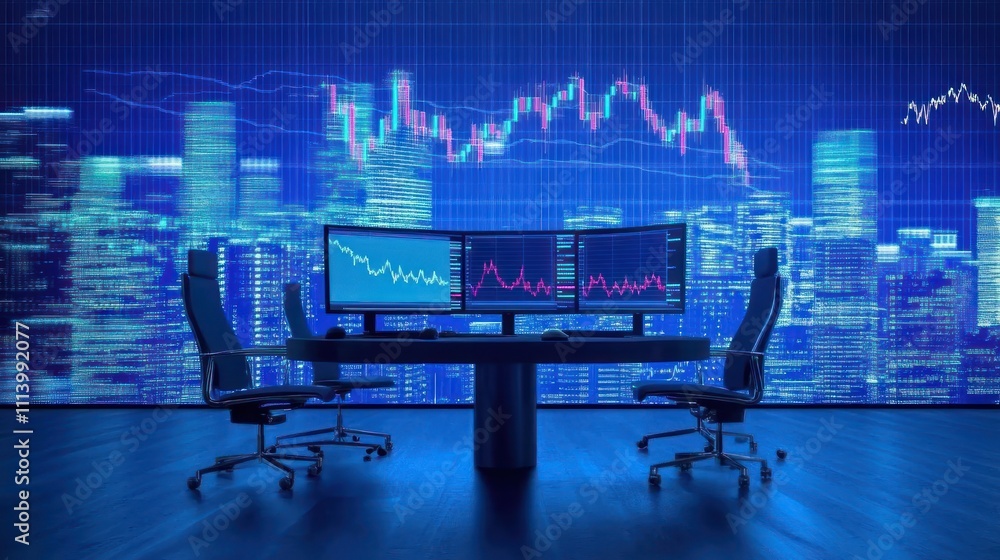Modern trading room with digital market analysis screens Modern trading room with digital market analysis screens