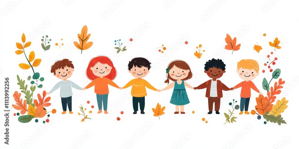 Illustration of Children Holding Hands in Unity and Comfort Illustration of Children Holding Hands in Unity and Comfort