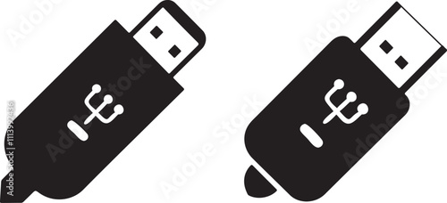 USB silhouette vector, Usb icon vector isolated on white background. Flash disk icon vector