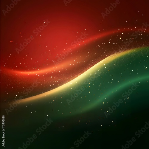 christmas red and green gradient background with a dispersed light amount of small gold snow shaped glitter lightly falling.