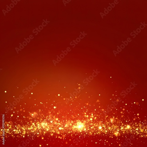 Red gradient background with a dispersed light amount of small gold star shaped glitter lightly falling from above.