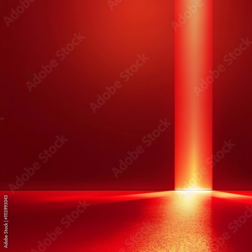 Red gradient background with golden light.