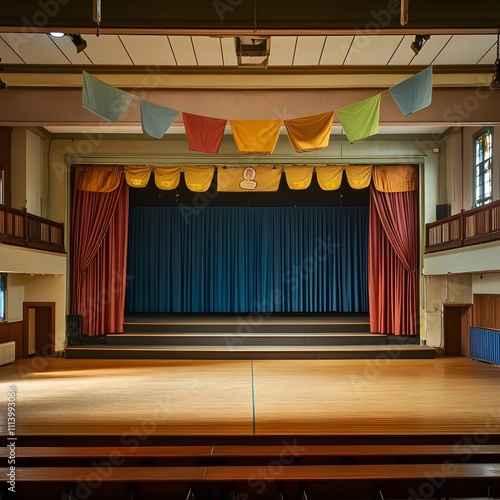A school festival stage with no people and no students.