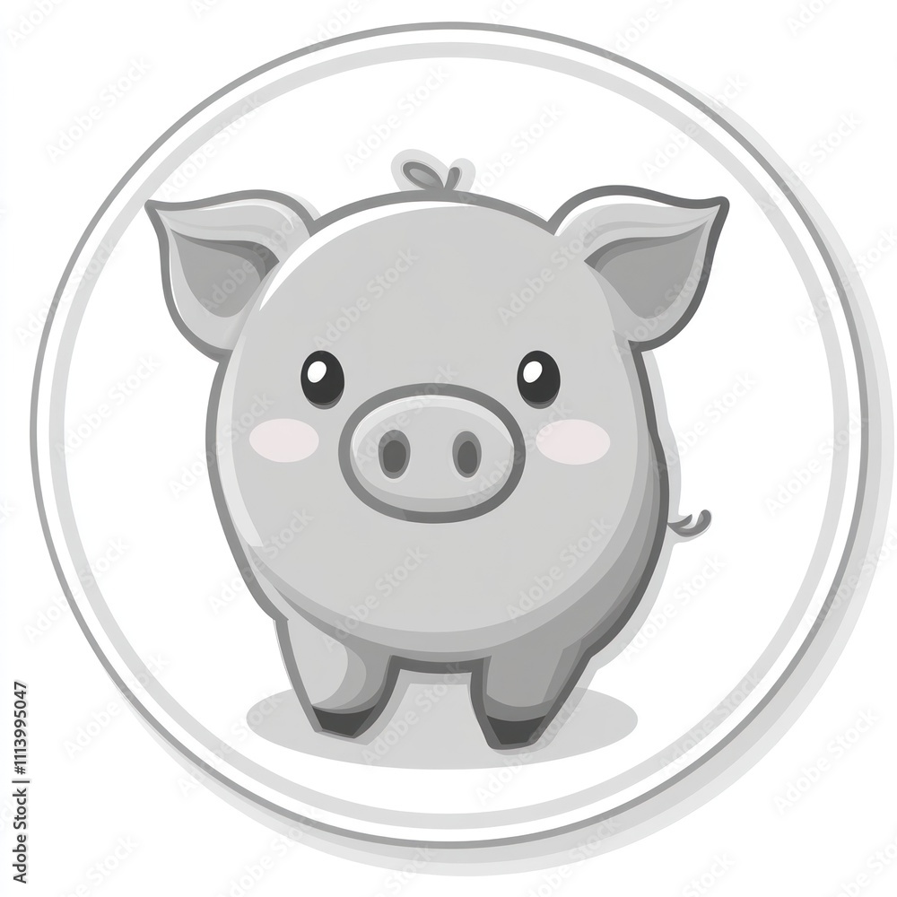 Cute cartoon gray piglet in a circle. Cute cartoon gray piglet in a circle.