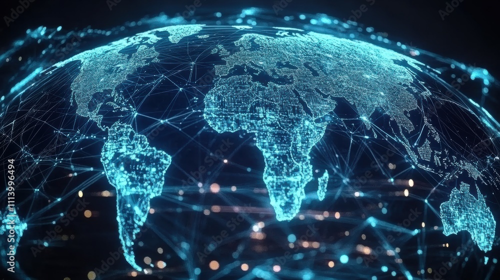 Earth globe telecommunication and data transfer networks with global internet and artificial intelligence connectivity for communication technology Earth globe telecommunication and data transfer networks with global internet and artificial intelligence connectivity for communication technology