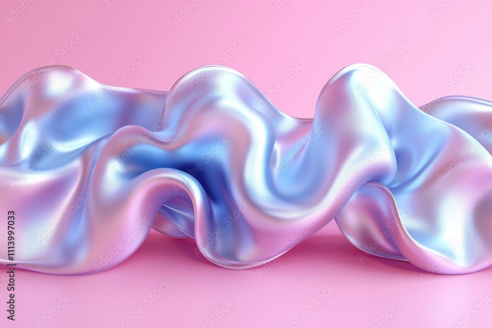 Obraz premium Abstract iridescent fabric waves on pink background