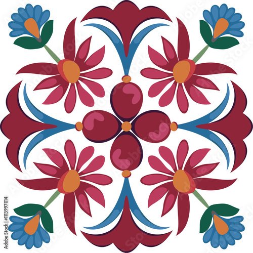 Vector medieval ornament. Flower. Stylized red flower in retro style. Rich.