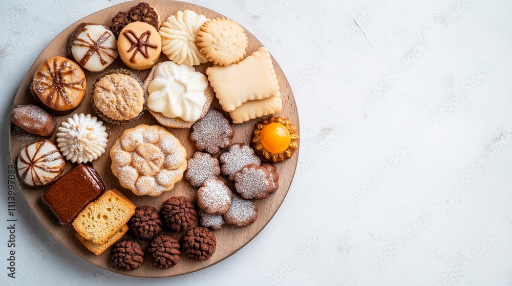 Fototapeta premium Plate of traditional holiday treats for Epiphany on a minimalist light background
