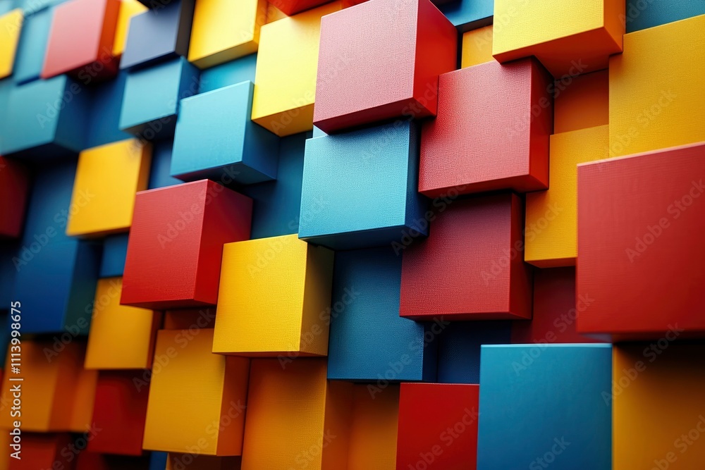 Abstract Colorful Cube Background 3D Render of Red, Yellow, and Blue Cubes Abstract Colorful Cube Background 3D Render of Red, Yellow, and Blue Cubes