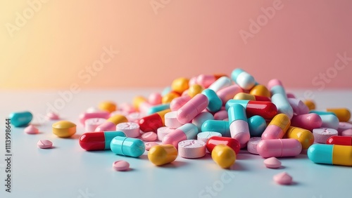 Colorful Creative Medical Background With Pills And Capsules photo