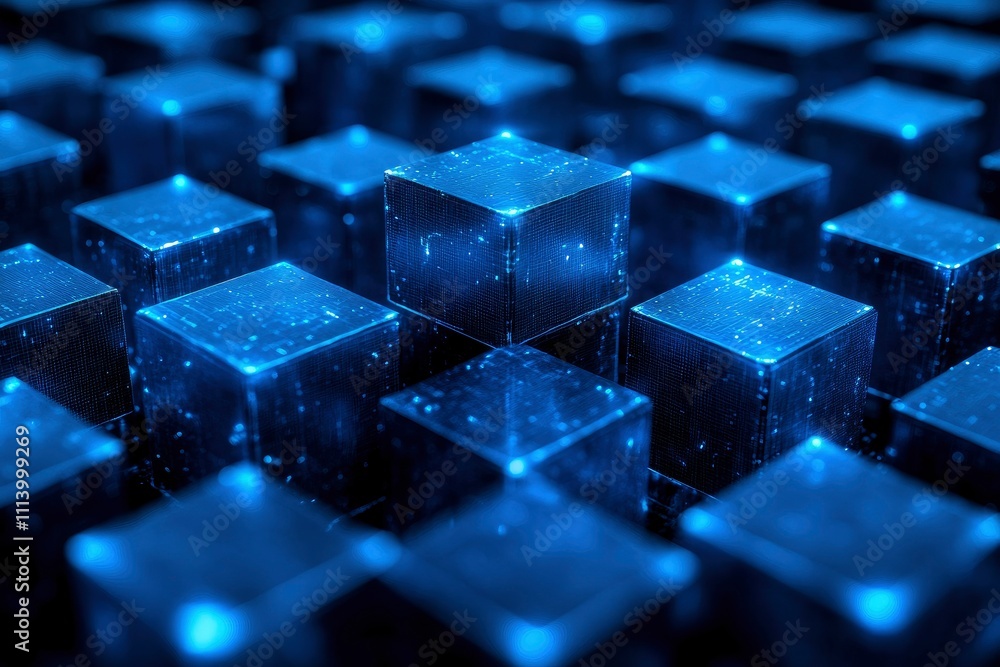 Abstract Blue Cubes Digital Data and Technology Background Abstract Blue Cubes Digital Data and Technology Background