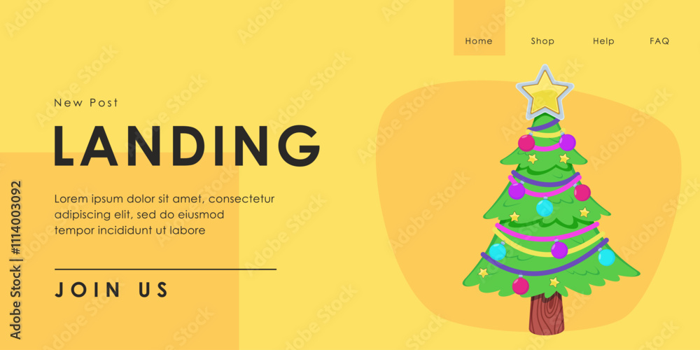 Fototapeta premium Decorated Christmas tree vector illustration. Cartoon drawing of New Year symbol. Landing page template. New Year, winter, celebration concept