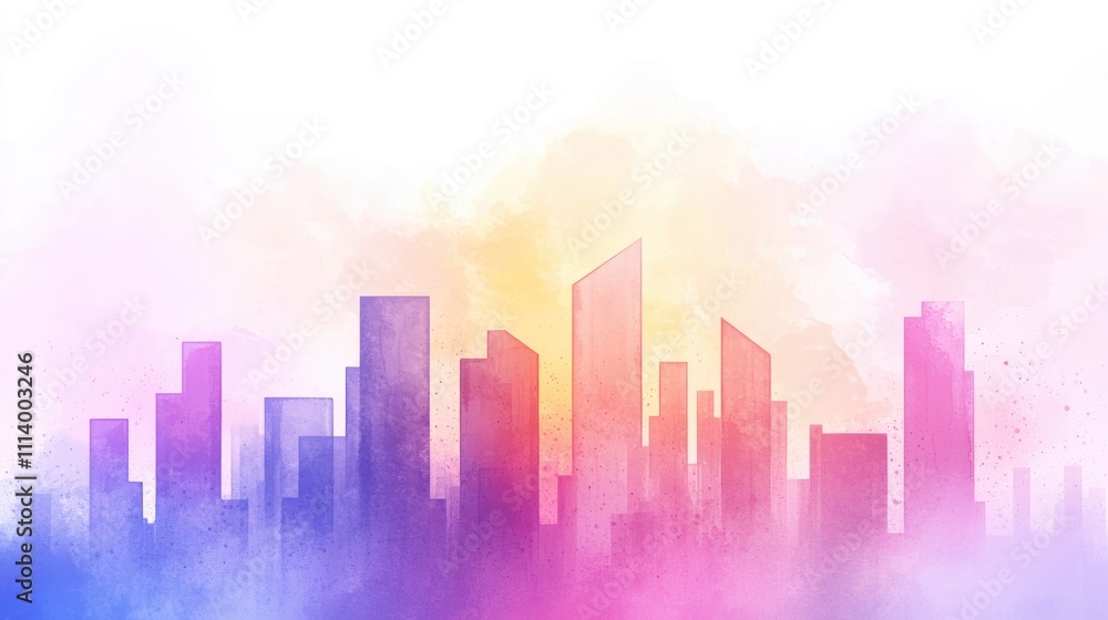 Fototapeta premium Abstract Modern Cityscape Skyline with Vibrant Colors and Soft Gradients in Urban Theme