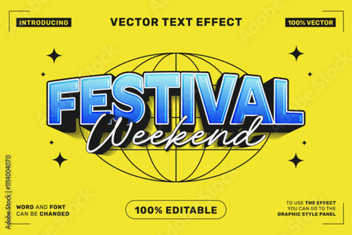 Editable text effect Festival Weekend 3d Cartoon template style premium vector