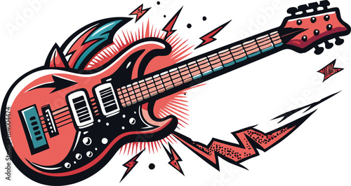 Hard Rock Electric Guitar Illustration with Dynamic Lightning and Bold Typography