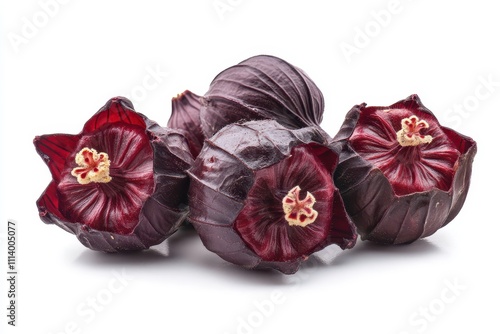 Isolated on a white background fresh hibiscus okra and Jamaican sorel photo