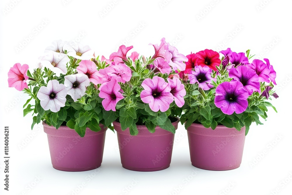 Obraz premium Isolated potted petunias on a white background Clipping path