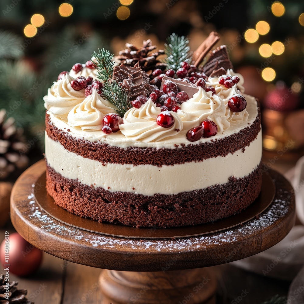 Traditional Christmas Cake with Icing Detail Traditional Christmas Cake with Icing Detail