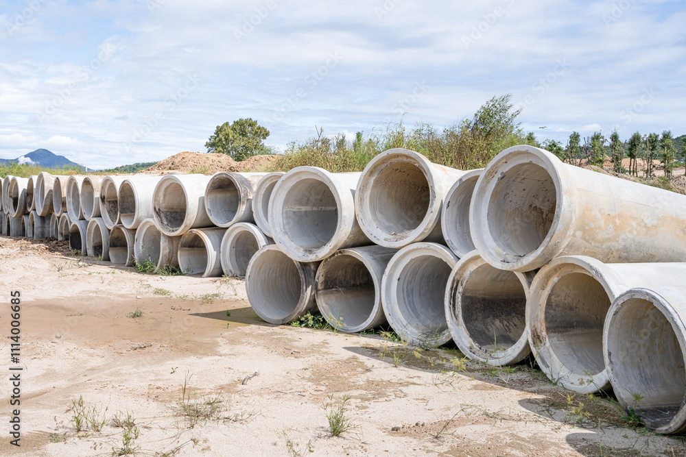 a lot of concrete culverts for construction. a lot of concrete culverts for construction.