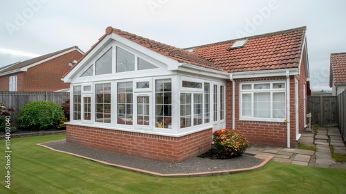 Stylish annexe house extension in the uk featuring modern design and elegant white accents photo