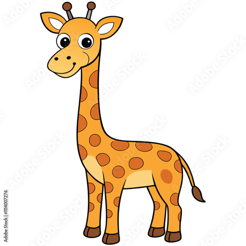 Giraffe vector illustration, cartoon clipart character, animal in flat style. Wild animals,