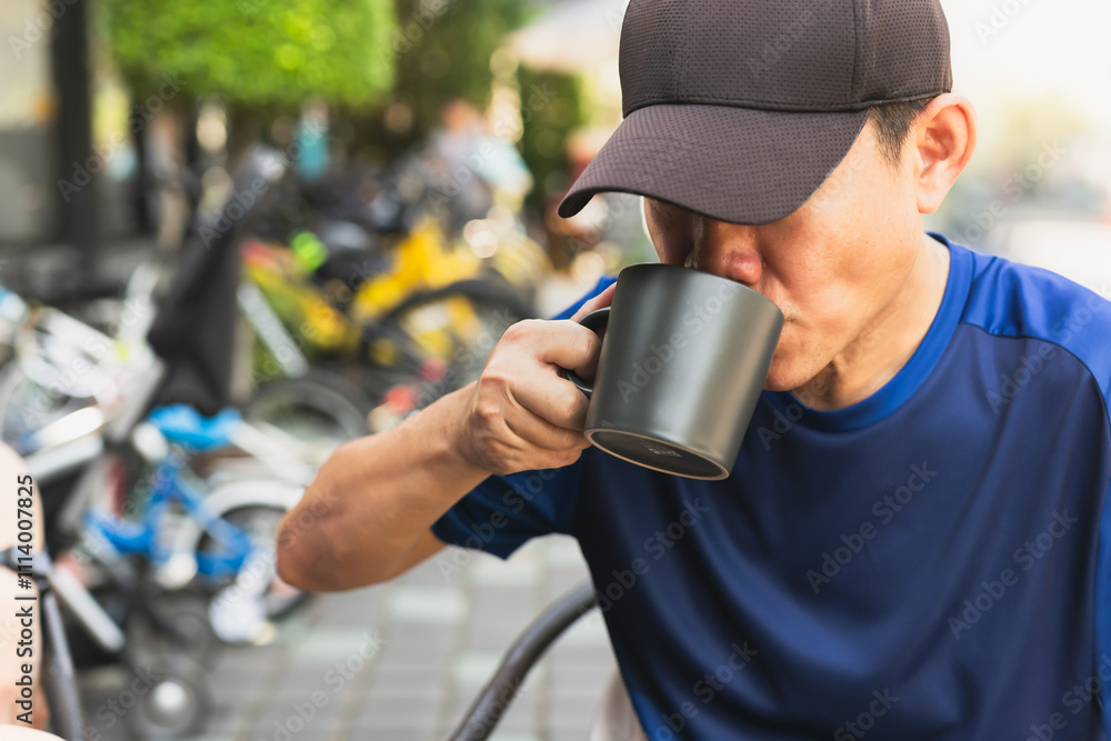 Man relaxing drinking coffee in the morning. Man relaxing drinking coffee in the morning.
