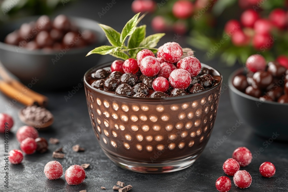 Delicious Chocolate Dessert with Cranberries and Cocoa Nibs Delicious Chocolate Dessert with Cranberries and Cocoa Nibs