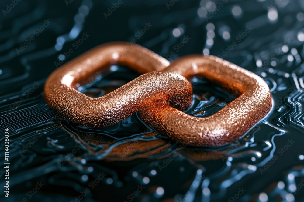 Obraz premium Copper Chain Link on Circuit Board - Technology and Connection Concept