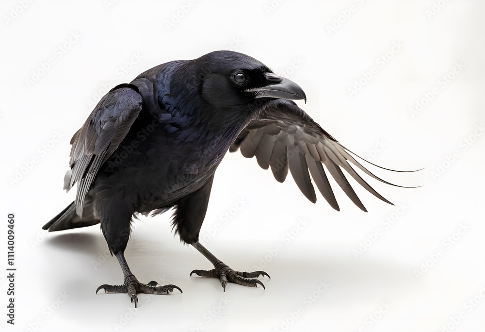 Naklejka premium Common Raven on white background, AI Generated