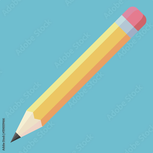 Yellow pencil vector, A yellow pencil with a pink eraser in flat design, perfect for education, business, and creativity, vector