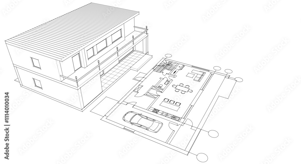 house traditional architecture plan 3d illustration
house traditional architecture plan 3d illustration