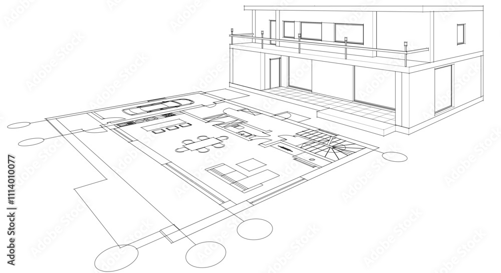 Fototapeta premium house traditional architecture plan 3d illustration 