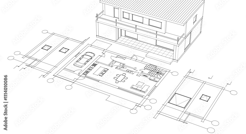 house traditional architecture plan 3d illustration
house traditional architecture plan 3d illustration