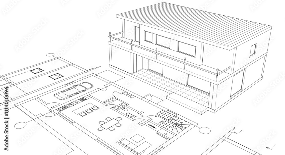 house traditional architecture plan 3d illustration
house traditional architecture plan 3d illustration