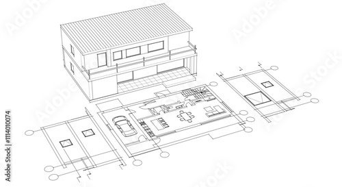 house traditional architecture plan 3d illustration	
