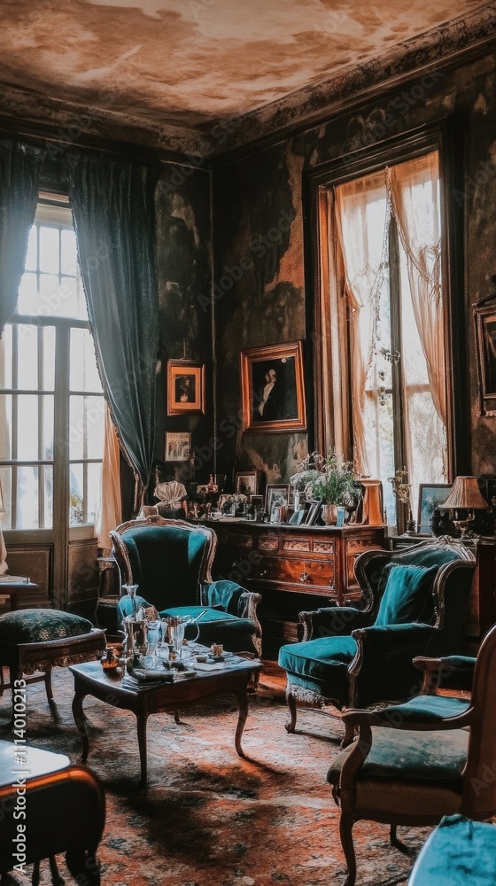 Obraz premium Enchanting Vintage Living Room with Antique Furniture and Decor