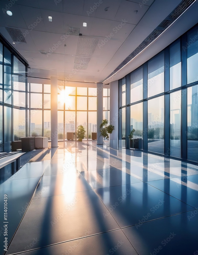 Beautiful blurred background of a light modern office interior with panoramic windows and beautiful lighting Beautiful blurred background of a light modern office interior with panoramic windows and beautiful lighting