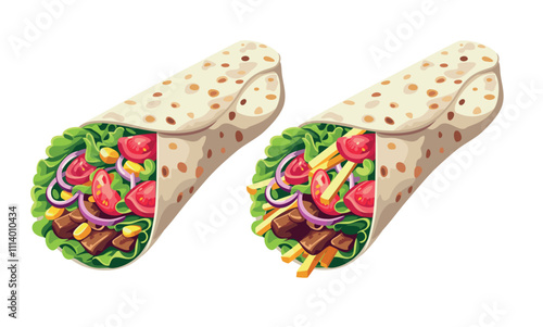 Doner kebab or shawarma isolated on white background. Vector illustration
