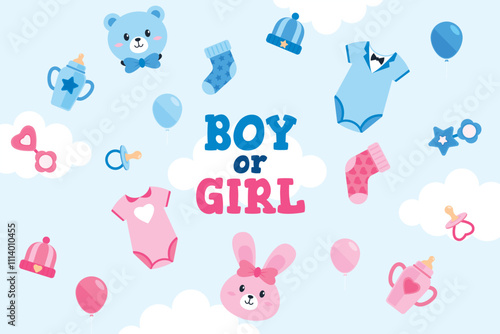 SBoy or Girl Gender Reveal Element Background Vector Illustration