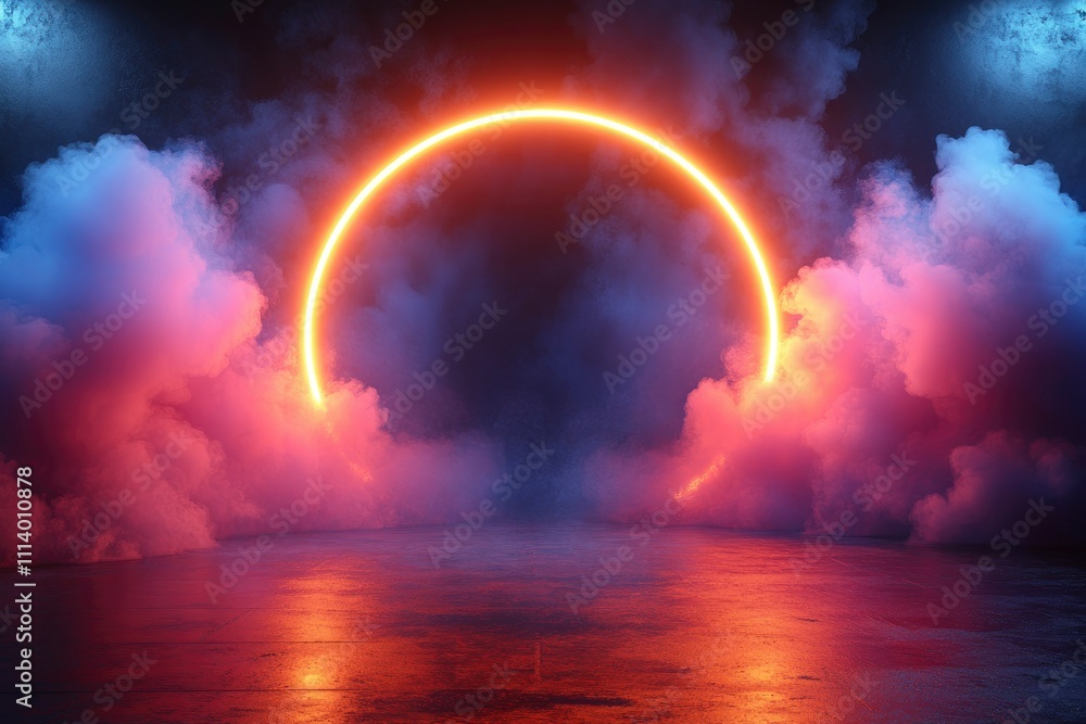 Neon Ring in a Smoky Dreamscape Abstract Background Neon Ring in a Smoky Dreamscape Abstract Background